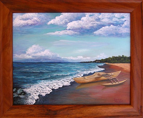 Original Acrylic Painting of this actual Canoe by Darice Machel in a Koa Frame